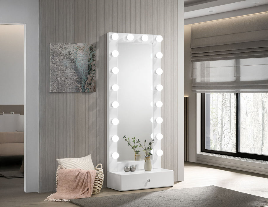Luxo - Tall Lighted Drawer Vanity Mirror - White – Vanity Mirrors by Crown Mark at Furniture Wholesale Plus , Nashville furniture store