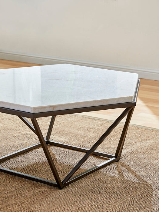 Corvus - White Marble Top Hexagon - White – Coffee Tables by Steve Silver Furniture at Furniture Wholesale Plus , Nashville furniture store