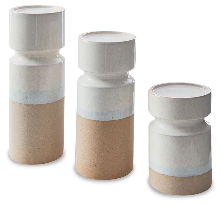 Hurston - Candle Holder Set (Set of 3) - Ivory / Brown – Candles & Holders by Signature Design by Ashley® at Furniture Wholesale Plus , Nashville furniture store