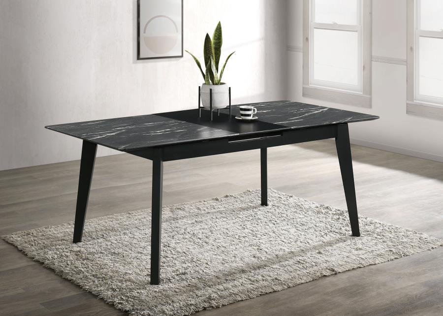 Crestmont - Extension Dining Table Faux Marble - Black – Dining Tables with Extensions by CoasterEssence at Furniture Wholesale Plus , Nashville furniture store