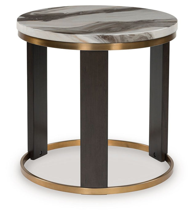 Jazmore - Round End Table - Brown / Brass Finish – End Tables by Signature Design by Ashley® at Furniture Wholesale Plus , Nashville furniture store