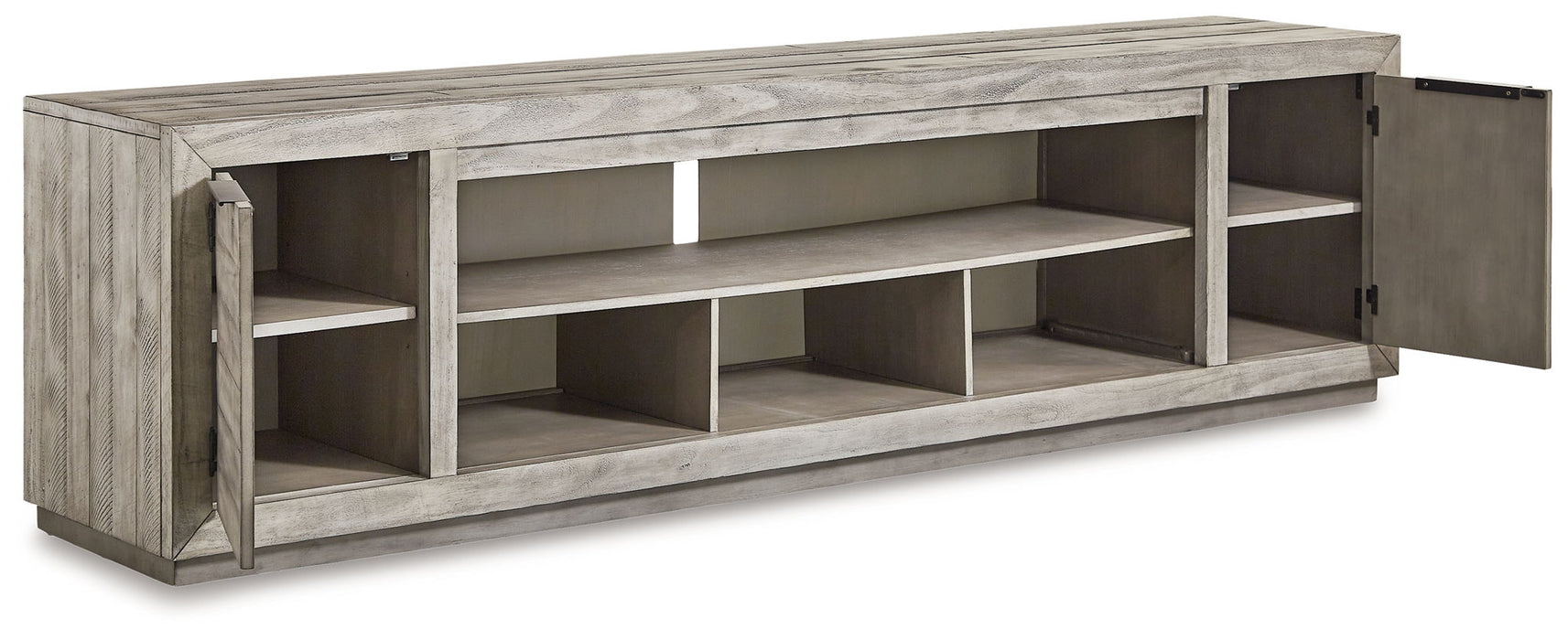 Naydell - XL TV Stand w/Fireplace Option - Gray – TV Stands by Signature Design by Ashley® at Furniture Wholesale Plus , Nashville furniture store