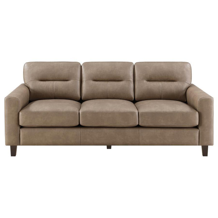 Scotland - Faux Leather Upholstered Track Arm Sofa – Stationary Sofas by Coaster Fine Furniture at Furniture Wholesale Plus , Nashville furniture store