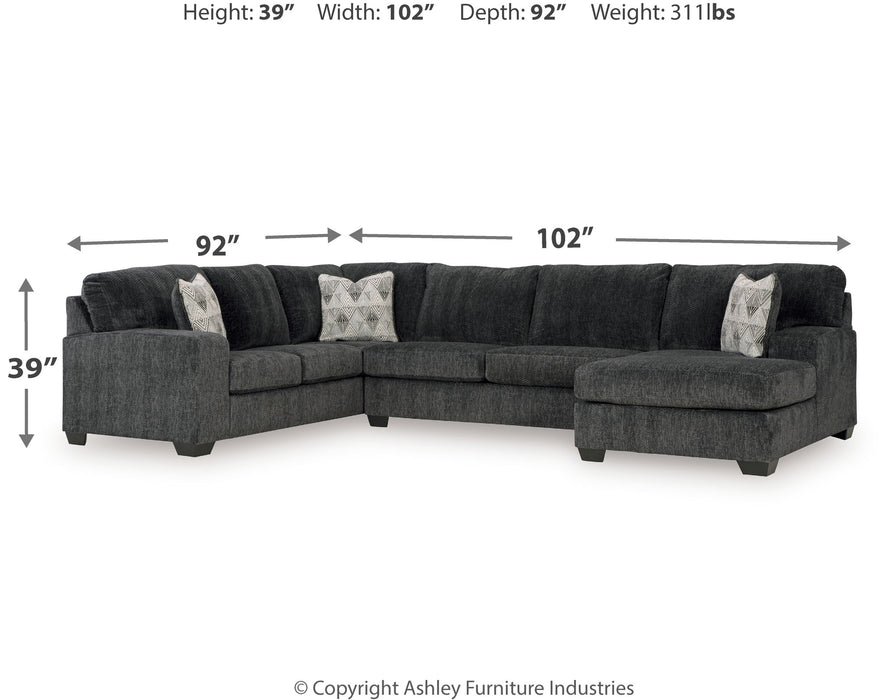 Hollyview - 3-Piece Sectional With Raf Corner Chaise - Shadow – Stationary Sectionals by Signature Design by Ashley® at Furniture Wholesale Plus , Nashville furniture store