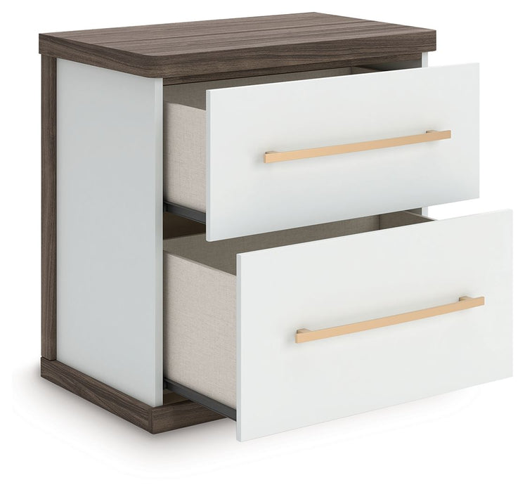 Kendanport - Two Drawer Night Stand - Brown / White – Nightstands w/ Charging Stations by Signature Design by Ashley® at Furniture Wholesale Plus , Nashville furniture store