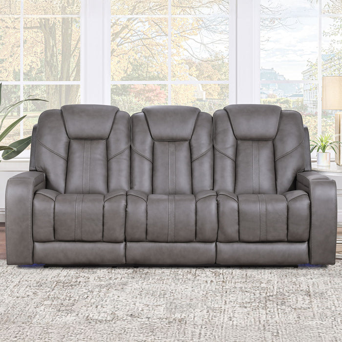 Daniel - Triple Power Leather Theater Sofa - Gray – Reclining Sofas by Steve Silver Furniture at Furniture Wholesale Plus , Nashville furniture store
