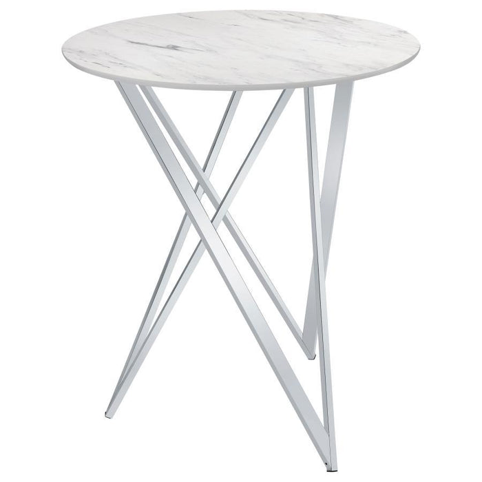 Bexter - Round Faux Marble Bistro Bar Table - Chrome – Bar Tables by CoasterEveryday at Furniture Wholesale Plus , Nashville furniture store