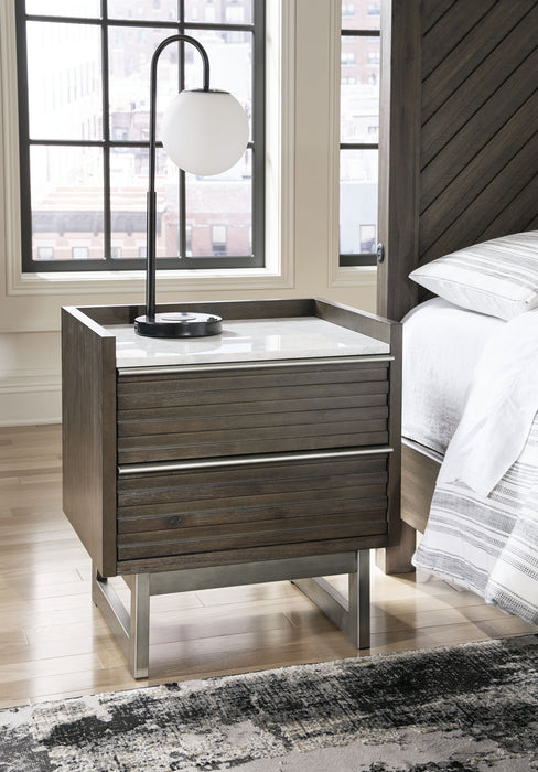 Arkenton - Two Drawer Night Stand - Grayish Brown / White – Accent Nightstands by Ashley® at Furniture Wholesale Plus , Nashville furniture store
