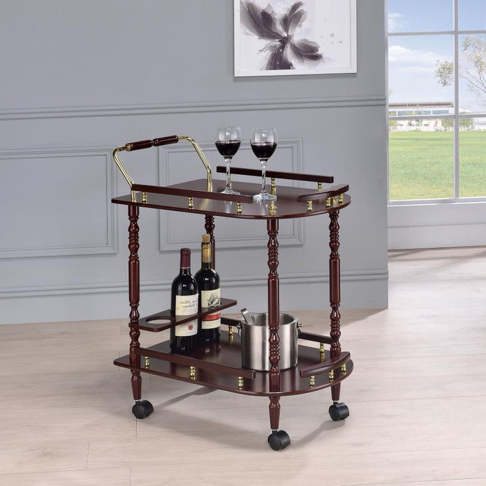 Palmer - 2-Tier Rectangular Wood Bar Cart - Merlot - Premium Bar Carts from CoasterEveryday - Just $89! Shop now at Furniture Wholesale Plus  We are the best furniture store in Nashville, Hendersonville, Goodlettsville, Madison, Antioch, Mount Juliet, Lebanon, Gallatin, Springfield, Murfreesboro, Franklin, Brentwood