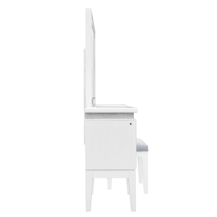 Reflections - 3 Piece Vanity Set - Pearl White & Rhinestone – Vanity Sets by Liberty Furniture at Furniture Wholesale Plus , Nashville furniture store