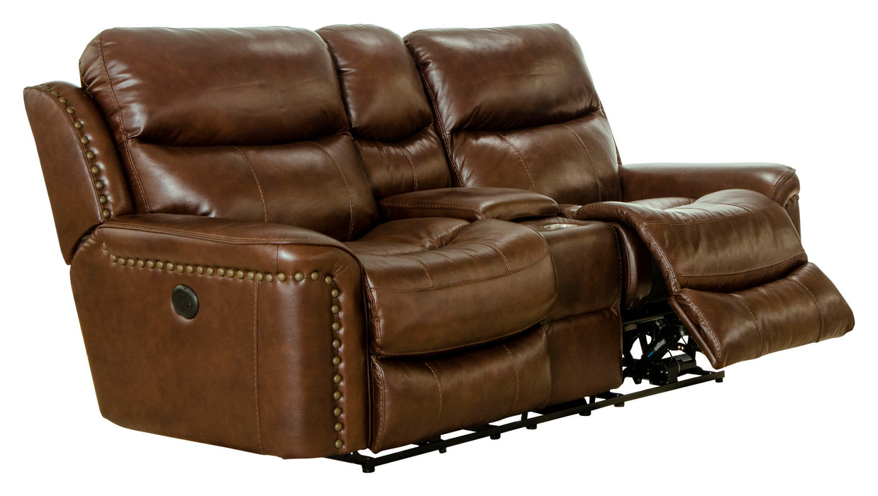 Ceretti - Power Reclining Console Loveseat - Brown Top Grain Italian Leather Match – Reclining Loveseats by Catnapper at Furniture Wholesale Plus , Nashville furniture store