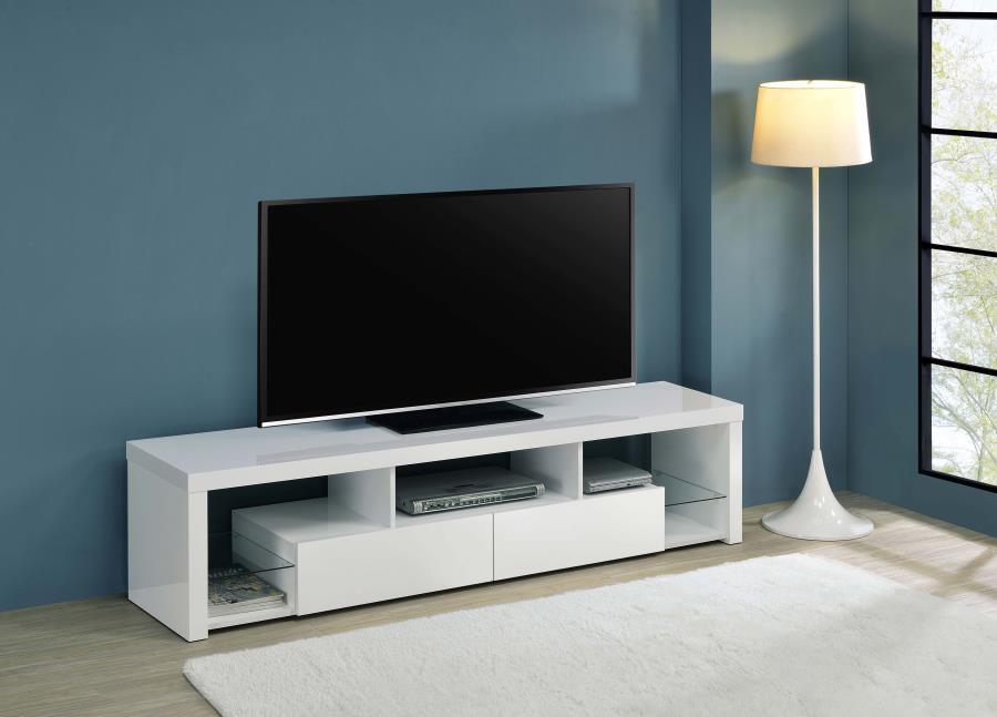 Jude - 2-Drawer Engineered Wood TV Stand - High Gloss White – TV Stands by Coaster Fine Furniture at Furniture Wholesale Plus , Nashville furniture store