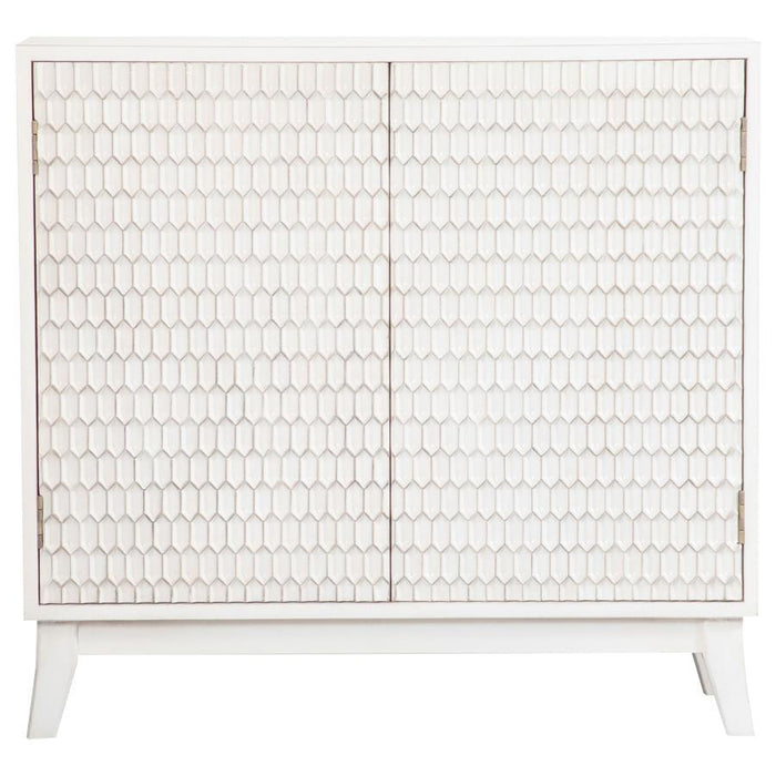 Gambon - 2 Door Wood Honeycomb Pattern Accent Cabinet - White – Accent Cabinets by CoasterElevations at Furniture Wholesale Plus , Nashville furniture store