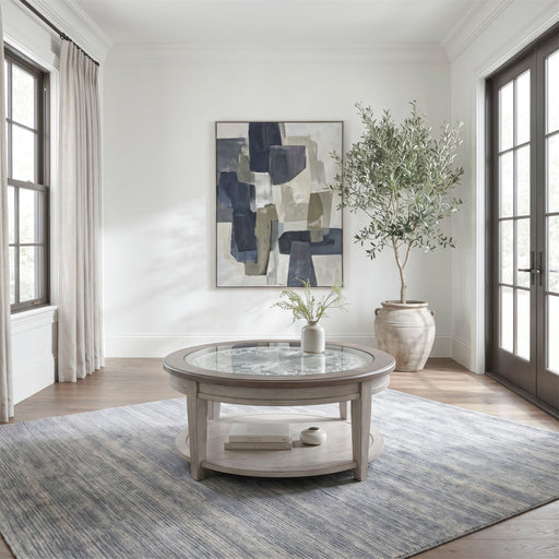 Heartland - Round Ceiling Tile Cocktail Table - Antique White / Tobacco Tops – Cocktail Tables by Liberty Furniture at Furniture Wholesale Plus , Nashville furniture store