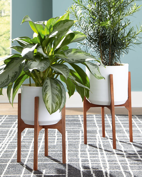 Dorcey - Planter Set (Set of 2) - White / Brown – Planters by Signature Design by Ashley® at Furniture Wholesale Plus , Nashville furniture store