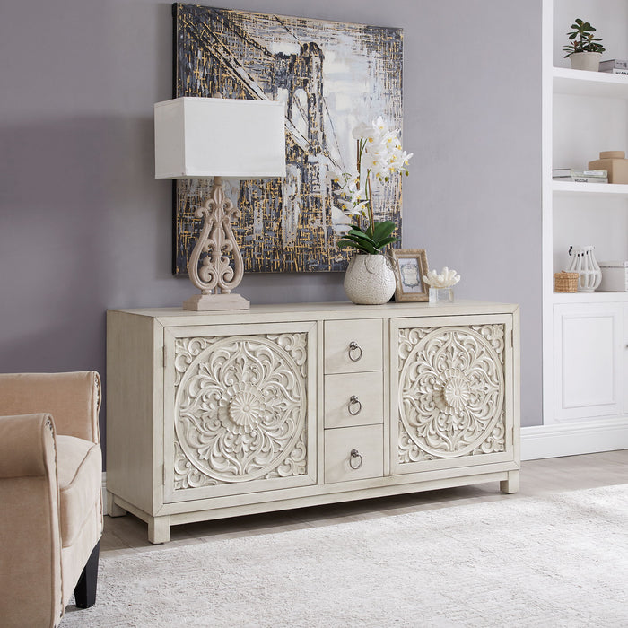 Sundance - 2 Door 3 Drawer Wood Accent Cabinet - Antique Linen – Accent Cabinets by Liberty Furniture at Furniture Wholesale Plus , Nashville furniture store