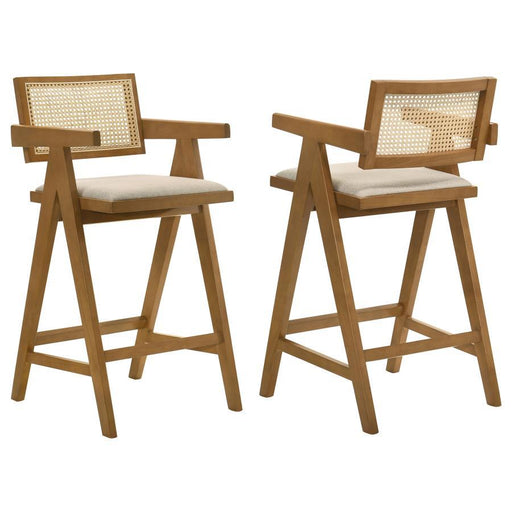Kane - Woven Rattan Wood Bar Chair (Set of 2) - Light Walnut - Premium Stool Sets from Coaster Fine Furniture - Just $389! Shop now at Furniture Wholesale Plus  We are the best furniture store in Nashville, Hendersonville, Goodlettsville, Madison, Antioch, Mount Juliet, Lebanon, Gallatin, Springfield, Murfreesboro, Franklin, Brentwood