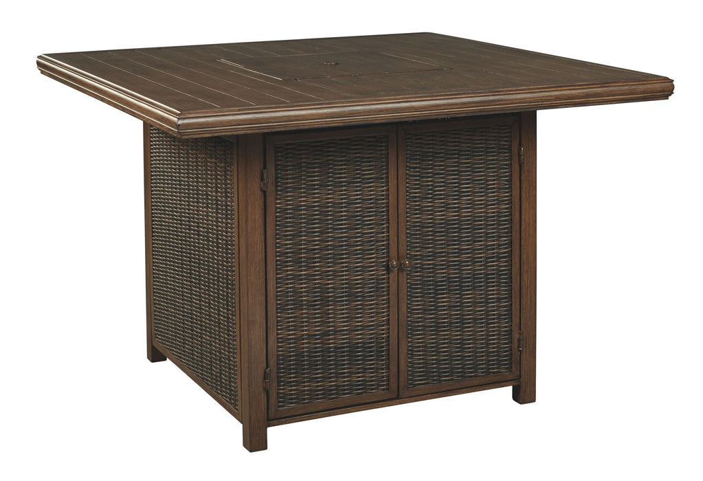 Paradise Trail - Medium Brown - Square Bar Table w/Fire Pit - Premium Fire Pits from Signature Design by Ashley® - Just $1418! Shop now at Furniture Wholesale Plus  We are the best furniture store in Nashville, Hendersonville, Goodlettsville, Madison, Antioch, Mount Juliet, Lebanon, Gallatin, Springfield, Murfreesboro, Franklin, Brentwood