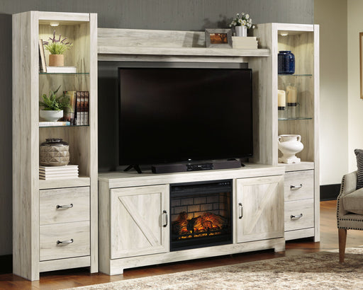 Bellaby - Entertainment Center - TV Stand With Faux Firebrick Fireplace Insert - Whitewash – Entertainment Centers by Signature Design by Ashley® at Furniture Wholesale Plus , Nashville furniture store