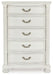 Montelaine - Five Drawer Chest - Antique White – Accent Chests by Benchcraft® at Furniture Wholesale Plus , Nashville furniture store