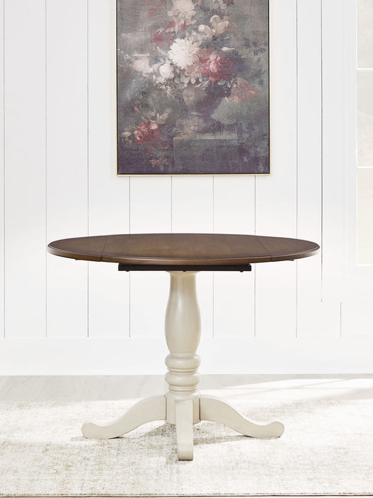 Wirloni - Round Dining Room Drop Leaf Table - Antique White / Brown – Dining Tables by Signature Design by Ashley® at Furniture Wholesale Plus , Nashville furniture store