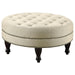 Elchin - Round Upholstered Tufted Ottoman - Oatmeal – Upholstered Ottomans by CoasterEssence at Furniture Wholesale Plus , Nashville furniture store