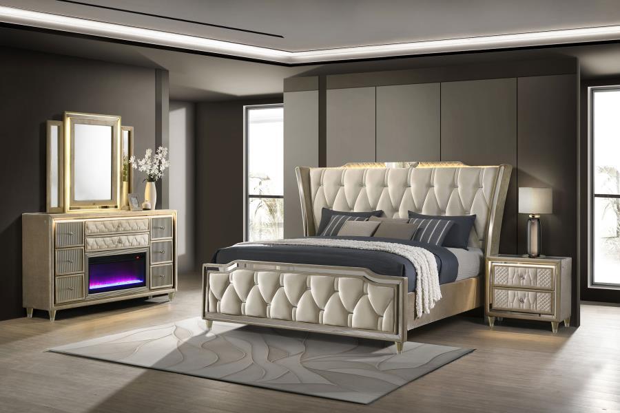 Lorient - Bedroom Set With LED Flame Box Dresser – 4 Piece Bedroom Sets by Coaster Fine Furniture at Furniture Wholesale Plus , Nashville furniture store