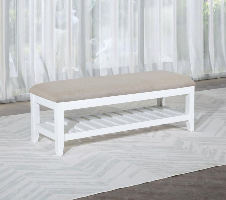 Bexhill - Upholstered Rectangular Bench With Shelf - White – Upholstered Benches by Coaster Fine Furniture at Furniture Wholesale Plus , Nashville furniture store