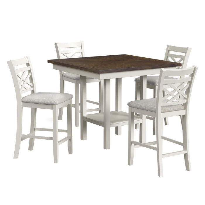 Brooks - 5 Piece Counter Set With Table And 4 Upholstery Seat & Wood Back Chairs - Medium Brown & White – 5 Piece Dining Room Sets by Elements International at Furniture Wholesale Plus , Nashville furniture store