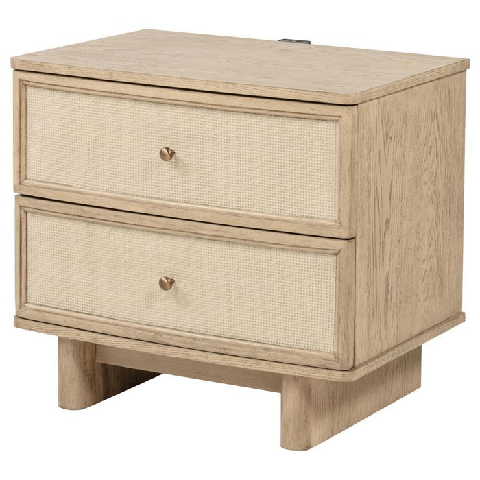 Kailani - 2-Drawer Nightstand Bedside Table - Beige Oak – Nightstands w/ Charging Stations by Coaster Fine Furniture at Furniture Wholesale Plus , Nashville furniture store
