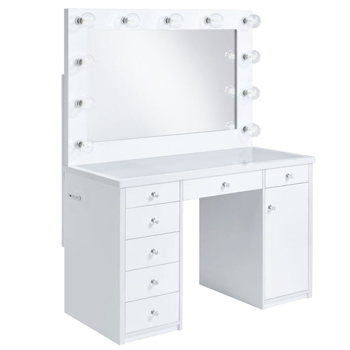 Amia - Complete Vanity With Lightbulbs - Glossy White – Vanity Desks by Elements International at Furniture Wholesale Plus , Nashville furniture store