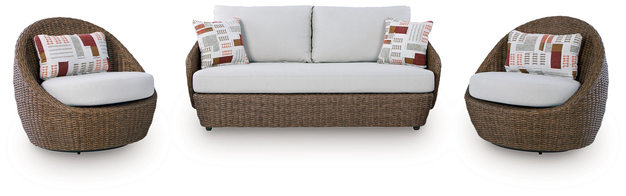 Double Point - Loveseat, Swivel Chairs Set (Set of 3) - Beige – 3 Piece Outdoor Sets by Signature Design by Ashley® at Furniture Wholesale Plus , Nashville furniture store