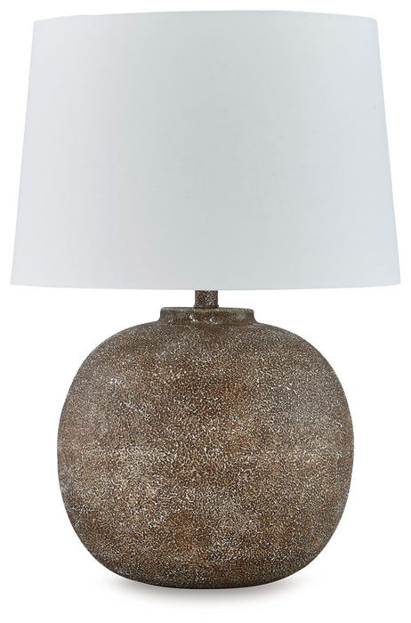 Neavesboro - Metal Table Lamp - Antique Brown / White – Table Lamps by Signature Design by Ashley® at Furniture Wholesale Plus , Nashville furniture store