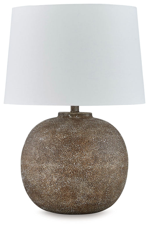 Neavesboro - Metal Table Lamp - Antique Brown / White – Table Lamps by Signature Design by Ashley® at Furniture Wholesale Plus , Nashville furniture store