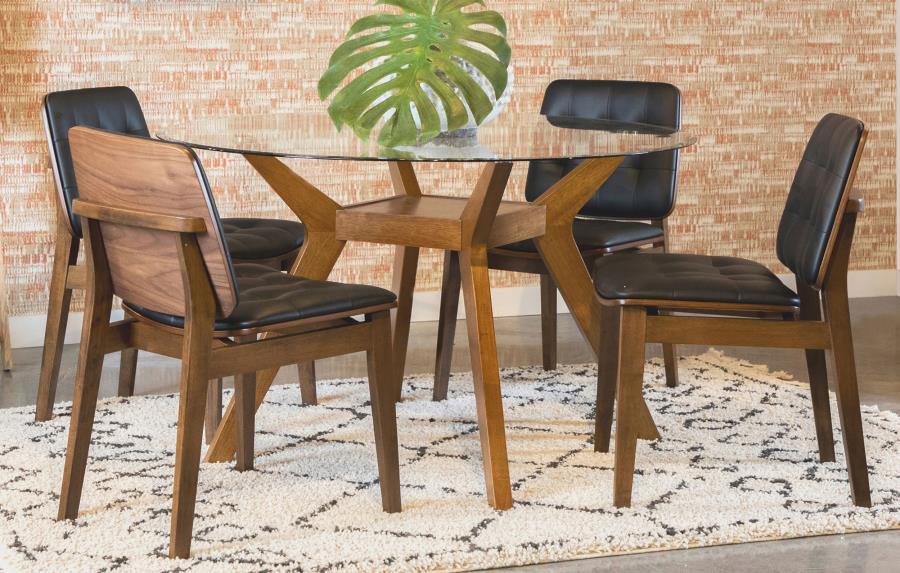 Paxton - 5 Piece Round Glass Top Dining Table Set - Nutmeg – 5 Piece Dining Room Sets by Coaster Fine Furniture at Furniture Wholesale Plus , Nashville furniture store