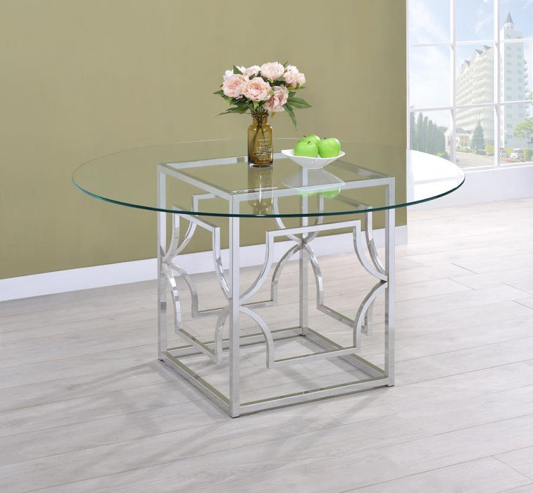 Starlight - Round Glass Top Metal Dining Table – Dining Tables by Coaster Fine Furniture at Furniture Wholesale Plus , Nashville furniture store