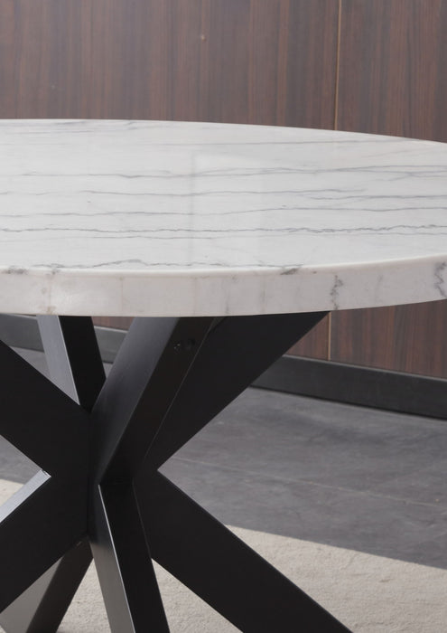 Xena - White Marble Top Round Table - Black – Dining Tables by Steve Silver Furniture at Furniture Wholesale Plus , Nashville furniture store