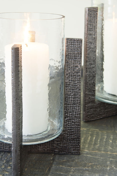 Garekton - Candle Holder Set (Set of 2) - Clear / Pewter Finish – Candles & Holders by Signature Design by Ashley® at Furniture Wholesale Plus , Nashville furniture store