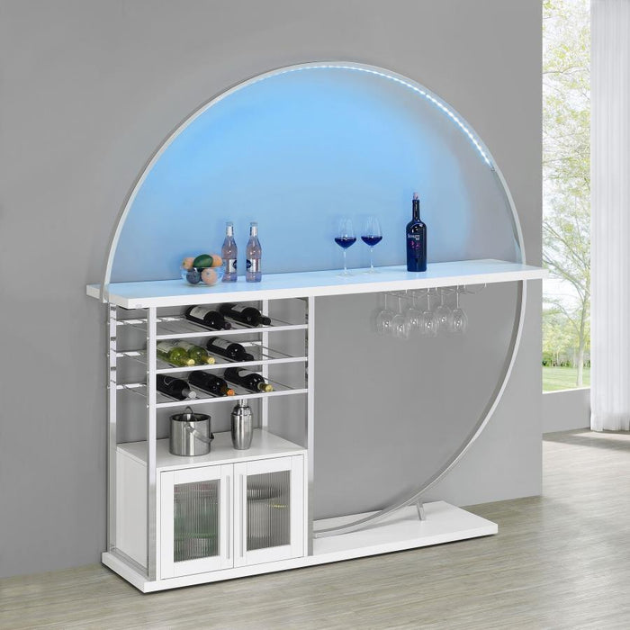 Risley - 2-Door Circular LED Home Bar With Wine Storage - Premium Home Bars from Coaster Fine Furniture - Just $589! Shop now at Furniture Wholesale Plus  We are the best furniture store in Nashville, Hendersonville, Goodlettsville, Madison, Antioch, Mount Juliet, Lebanon, Gallatin, Springfield, Murfreesboro, Franklin, Brentwood