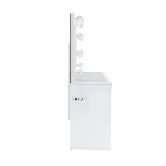 Ariana - Complete Vanity With Lightbulbs - Glossy White – Vanity Desks by Elements International at Furniture Wholesale Plus , Nashville furniture store