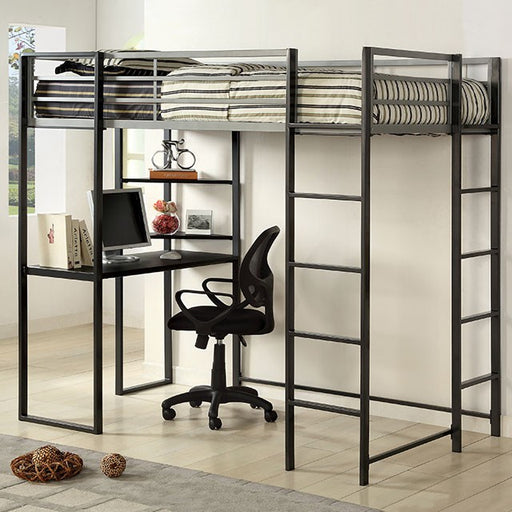 Sherman Silver/Gun Metal Twin Bed w/ Workstation - Premium Loft Bed from FOA East - Just $516.75! Shop now at Furniture Wholesale Plus  We are the best furniture store in Nashville, Hendersonville, Goodlettsville, Madison, Antioch, Mount Juliet, Lebanon, Gallatin, Springfield, Murfreesboro, Franklin, Brentwood