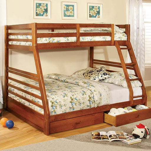 California III Oak Twin/Full Bunk Bed w/ 2 Drawers - Premium Bunk Bed from FOA East - Just $583.05! Shop now at Furniture Wholesale Plus  We are the best furniture store in Nashville, Hendersonville, Goodlettsville, Madison, Antioch, Mount Juliet, Lebanon, Gallatin, Springfield, Murfreesboro, Franklin, Brentwood