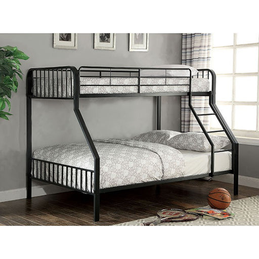 CLEMENT Black Metal Twin/Full Bunk Bed - Premium Bunk Bed from FOA East - Just $542.10! Shop now at Furniture Wholesale Plus  We are the best furniture store in Nashville, Hendersonville, Goodlettsville, Madison, Antioch, Mount Juliet, Lebanon, Gallatin, Springfield, Murfreesboro, Franklin, Brentwood