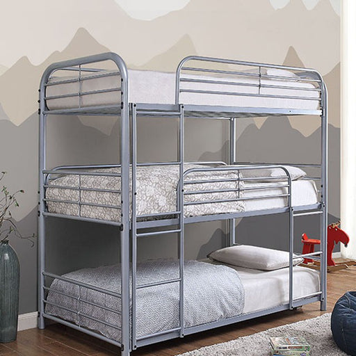 Opal Ii Silver Twin Triple Decker Bed - Premium Bunk Bed from FOA East - Just $590.85! Shop now at Furniture Wholesale Plus  We are the best furniture store in Nashville, Hendersonville, Goodlettsville, Madison, Antioch, Mount Juliet, Lebanon, Gallatin, Springfield, Murfreesboro, Franklin, Brentwood