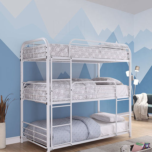 Opal Ii White Twin Triple Decker Bed - Premium Bunk Bed from FOA East - Just $590.85! Shop now at Furniture Wholesale Plus  We are the best furniture store in Nashville, Hendersonville, Goodlettsville, Madison, Antioch, Mount Juliet, Lebanon, Gallatin, Springfield, Murfreesboro, Franklin, Brentwood