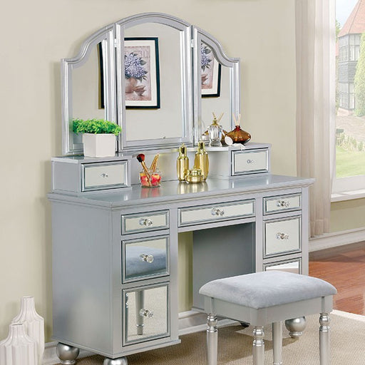 TRACY Silver Vanity w/ Stool - Premium Vanity from FOA East - Just $680.55! Shop now at Furniture Wholesale Plus  We are the best furniture store in Nashville, Hendersonville, Goodlettsville, Madison, Antioch, Mount Juliet, Lebanon, Gallatin, Springfield, Murfreesboro, Franklin, Brentwood