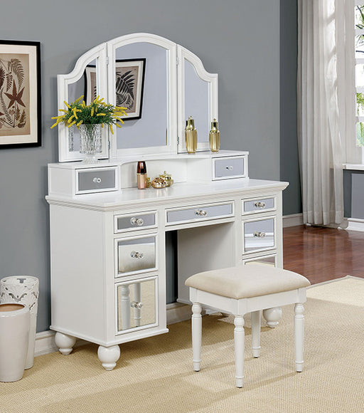 TRACY White Vanity w/ Stool - Premium Vanity from FOA East - Just $680.55! Shop now at Furniture Wholesale Plus  We are the best furniture store in Nashville, Hendersonville, Goodlettsville, Madison, Antioch, Mount Juliet, Lebanon, Gallatin, Springfield, Murfreesboro, Franklin, Brentwood