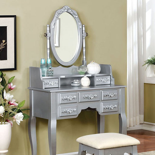 Harriet Silver Vanity w/ Stool - Premium Vanity from FOA East - Just $290.55! Shop now at Furniture Wholesale Plus  We are the best furniture store in Nashville, Hendersonville, Goodlettsville, Madison, Antioch, Mount Juliet, Lebanon, Gallatin, Springfield, Murfreesboro, Franklin, Brentwood