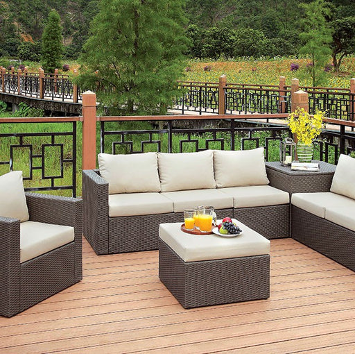 DAVINA Brown/Beige Patio Sectional w/ Ottoman - Premium Outdoor Seating from FOA East - Just $1753.05! Shop now at Furniture Wholesale Plus  We are the best furniture store in Nashville, Hendersonville, Goodlettsville, Madison, Antioch, Mount Juliet, Lebanon, Gallatin, Springfield, Murfreesboro, Franklin, Brentwood