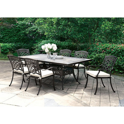 Charissa Antique Black/Beige Arm Chair (4/CTN) - Premium Outdoor Dining from FOA East - Just $1310.40! Shop now at Furniture Wholesale Plus  We are the best furniture store in Nashville, Hendersonville, Goodlettsville, Madison, Antioch, Mount Juliet, Lebanon, Gallatin, Springfield, Murfreesboro, Franklin, Brentwood